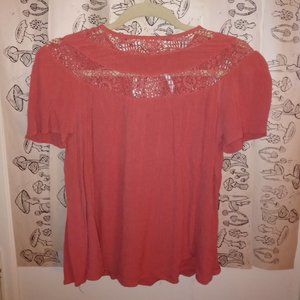 Crochet Collar Coral Blouse